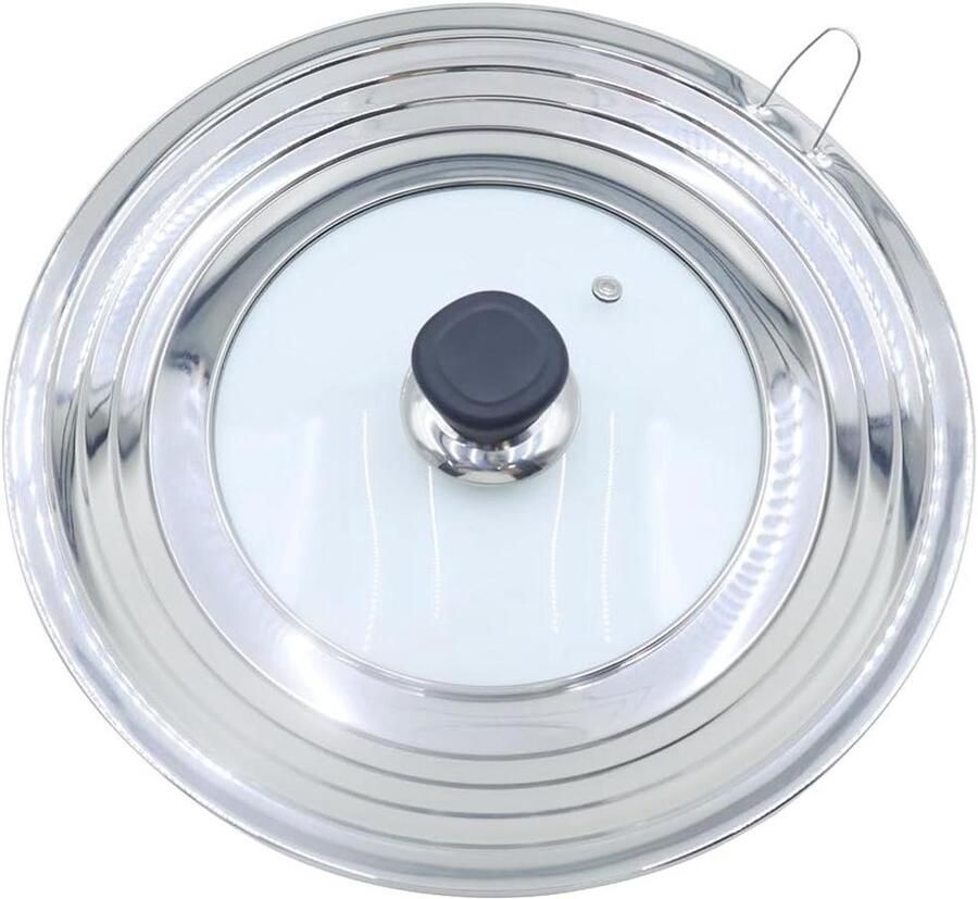 Universeel Pannendeksel Glazen Deksel Pannen Koken en Stomen Roestvrijstalen Rand 24-30 cm Zilver