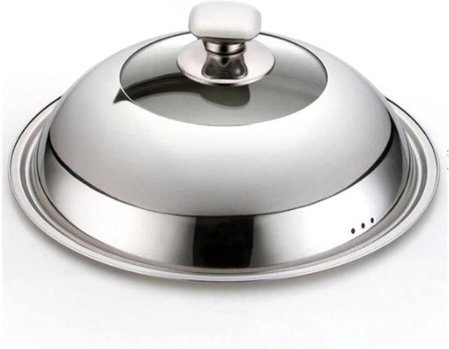 Universeel Pannendeksel Glazen Deksel Wok Koken en Sudderen Met Stoomventiel 32 cm Zilver