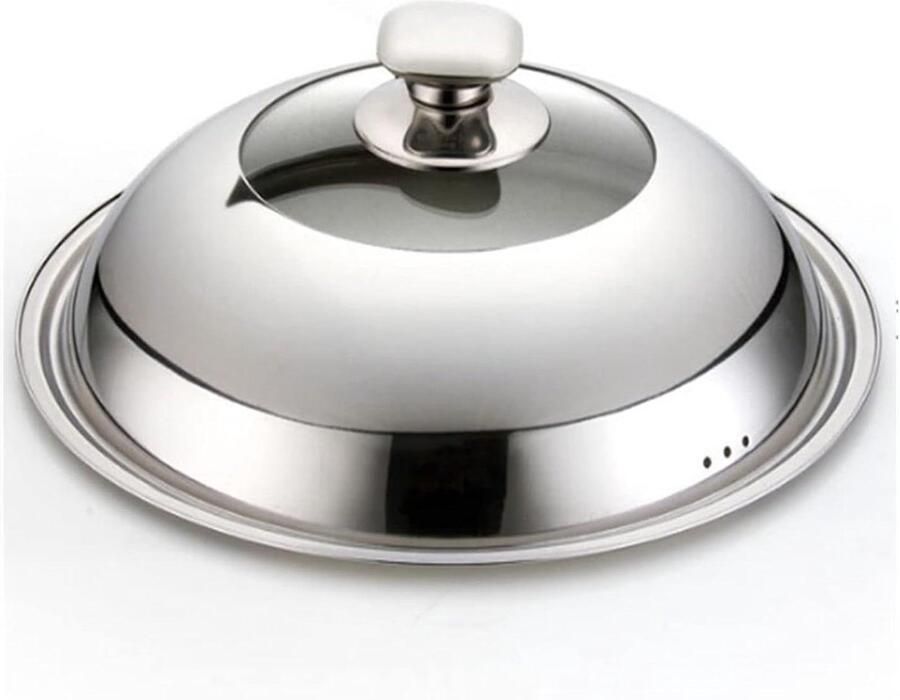 Universeel Pannendeksel Glazen Deksel Wok Koken en Sudderen Met Stoomventiel 32 cm Zilver