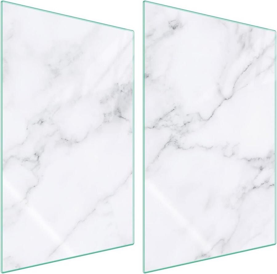 Universele 2-delige Afdekplaat voor Kookplaat Hittebestendig Glas met Marmerprint Spatscherm en Snijplank