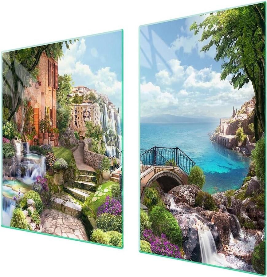 Universele afdekplaat Fornuis beschermer snijplank Keukenwerkblad beschermen Gehard glas krasvast 100x52 cm Landschap