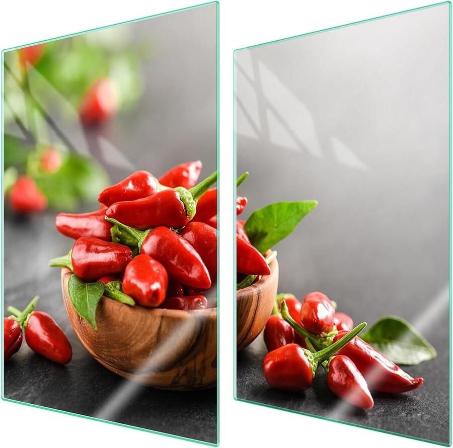 Universele Afdekplaat Set Kookplaat Beschermer Keuken Werkblad Gehard Glas 2x 35x52 cm Chili