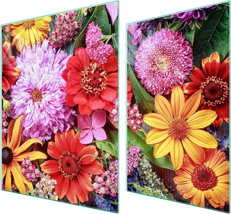 Universele Afdekplaat Werkbladbeschermer Kookplaat Keuken Beschermen Gehard Glas 70x52 cm Veelkleurig Bloem