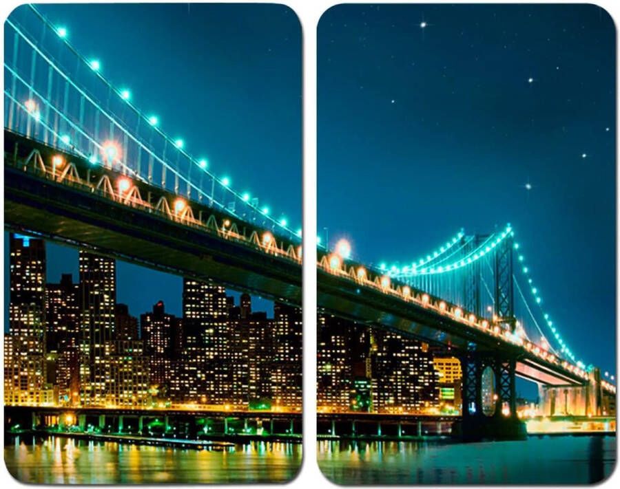 Universele fornuis afdekplaat 2-delige set kookplaatafdekking en snijplank voor alle warmtebronnen gehard glas 30 x 1 8-5 x 52 cm Universele Brooklyn Bridge universeel