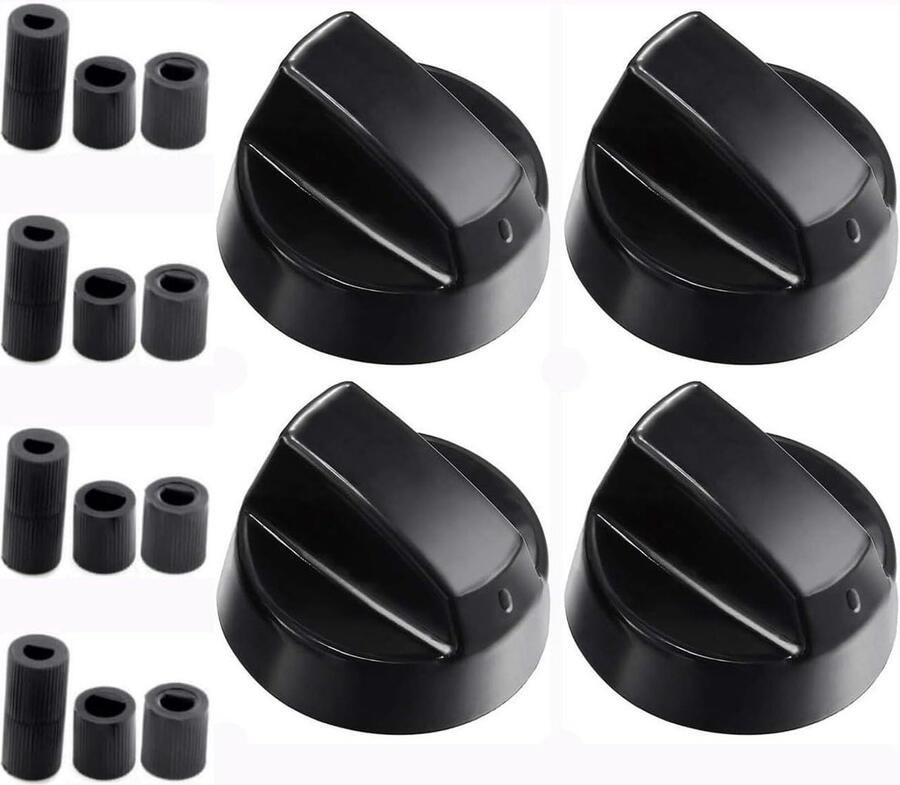 Universele Fornuisknoppen Bedieningsknoppen Oven Kookplaat Apparaten Repareren Hittebestendig Kunststof 4 Knoppen 12 Adapters Zwart