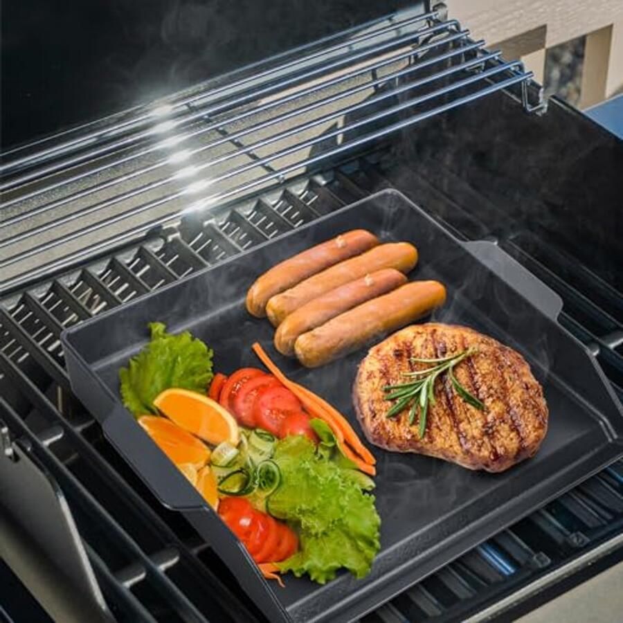 Universele gietijzeren kookbakplaat voor gasgrill en BBQ 47 x 35 cm