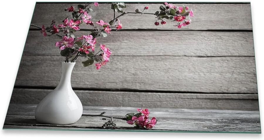 Universele Glasplaat 80x52 cm voor Kookplaat Hittebestendig Glasplaat Bloemen Roze