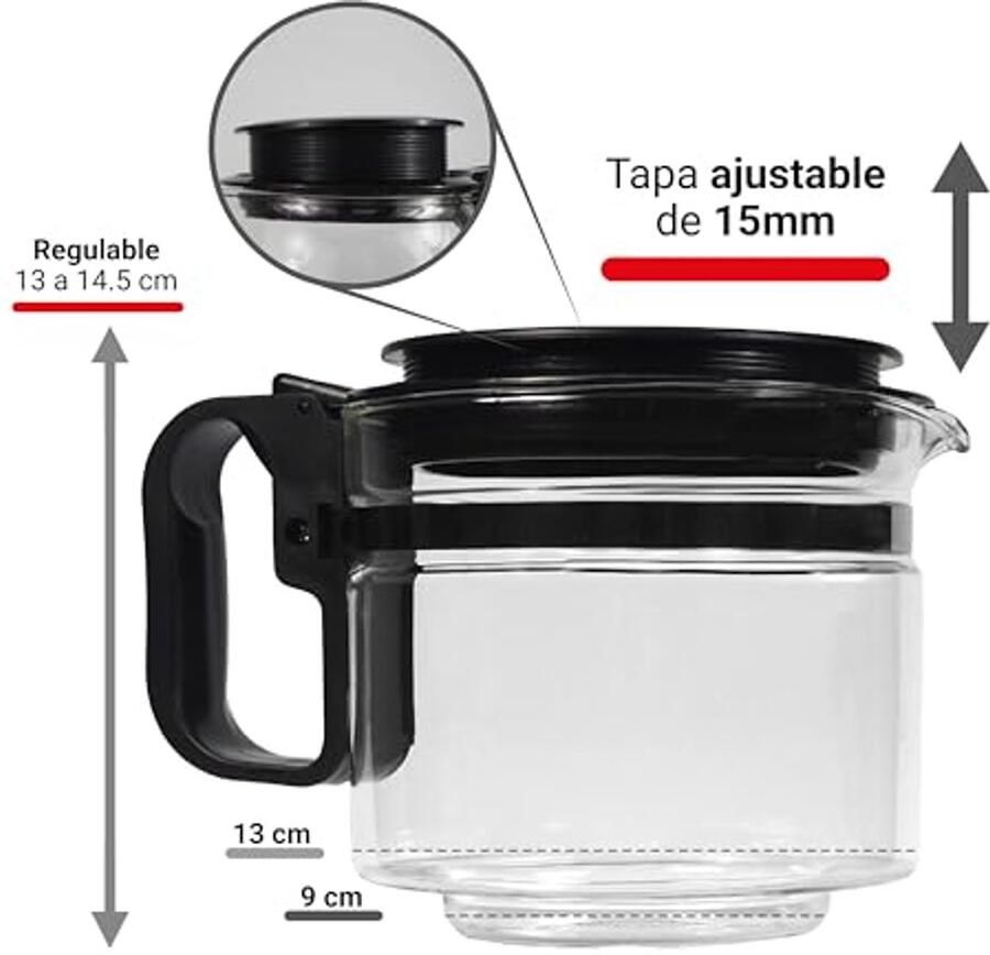 Universele glazen kan voor elektrische koffiemachine 1 liter transparant handgreep hoogte verstelbaar