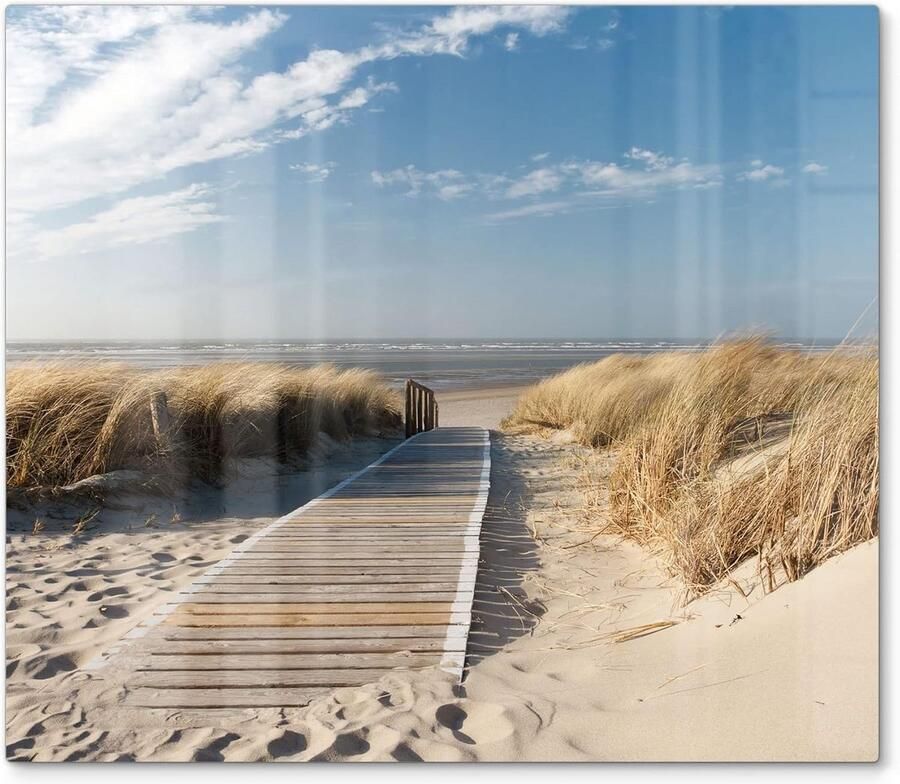 Universele glazen kookplaat afdekplaat 60x52 cm Hittebestendig Snijplank Strand Zee Motief