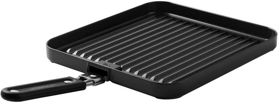 Universele Grillplaat BBQ Pan Ribbel Kamperen Koken Afneembare Handgreep 27 x 25 x 1 cm Zwart