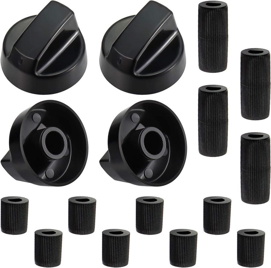 Universele Kookknoppen Vervangende Knoppen Oven Reparatie Set van 4 met 12 adapters Rond 6-8 mm Zwart