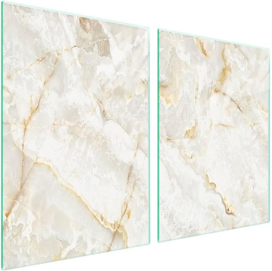 Universele kookplaat afdekking Glasplaat set Keuken beschermen Krasbestendig gehard glas 2x 45x52 cm Marmer