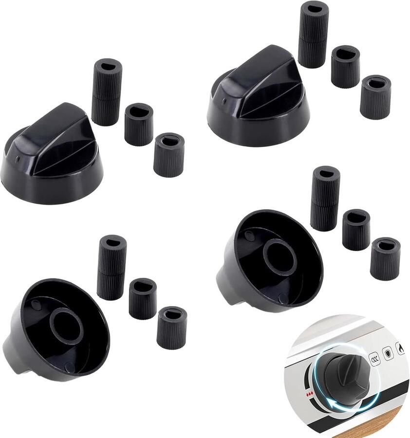 Universele Kookplaatknoppen Draaiknoppen Set Fornuis Reparatie Inclusief 12 Adapters 4.2 cm Zwart