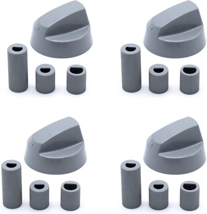 Universele Oven- en Kookplaatknoppen 4-delige Set Inclusief Adapters 4 cm Diameter Grijs