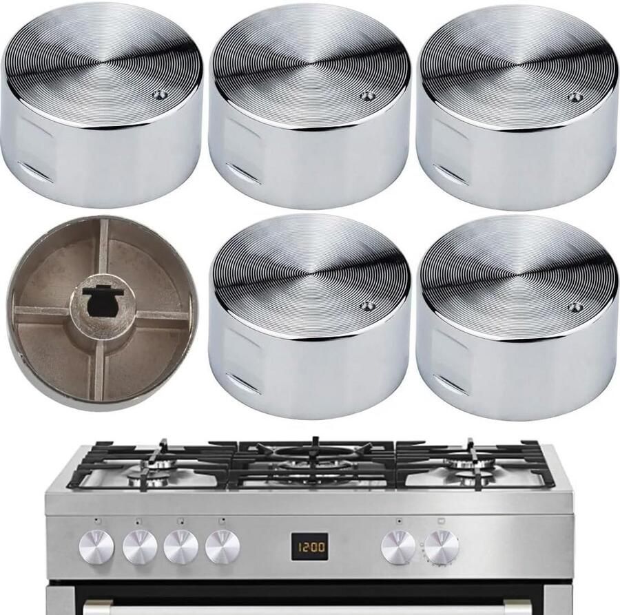 Universele Ovenknoppen Set 6 stuks voor Gasfornuis en Kookplaat Zilver