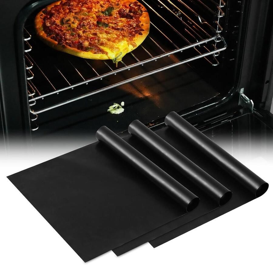 Universele Ovenmat Anti-aanbak Inzetstukken Oven Beschermen PFOA-vrij Materiaal 32 x 50 cm Zwart