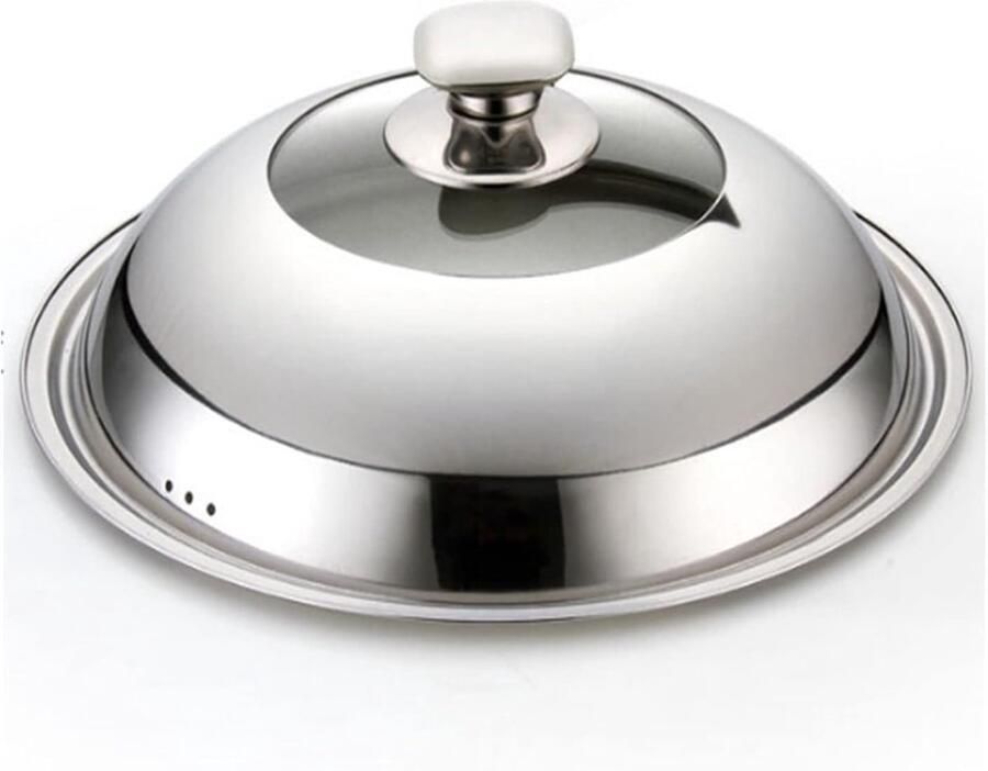 Universele Pan Deksel Wok Deksel Vervanging Koken en Stoven Met Stoomventiel 36 cm Zilver