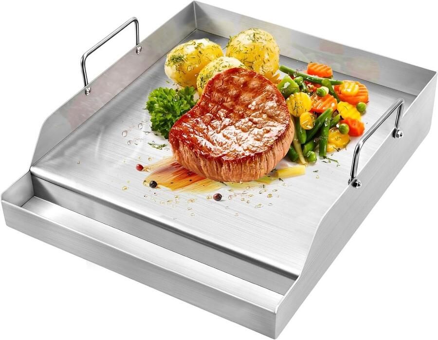 Universele Platte Bakplaat van RVS voor Gasbarbecues en Campingfornuizen Antiaanbak