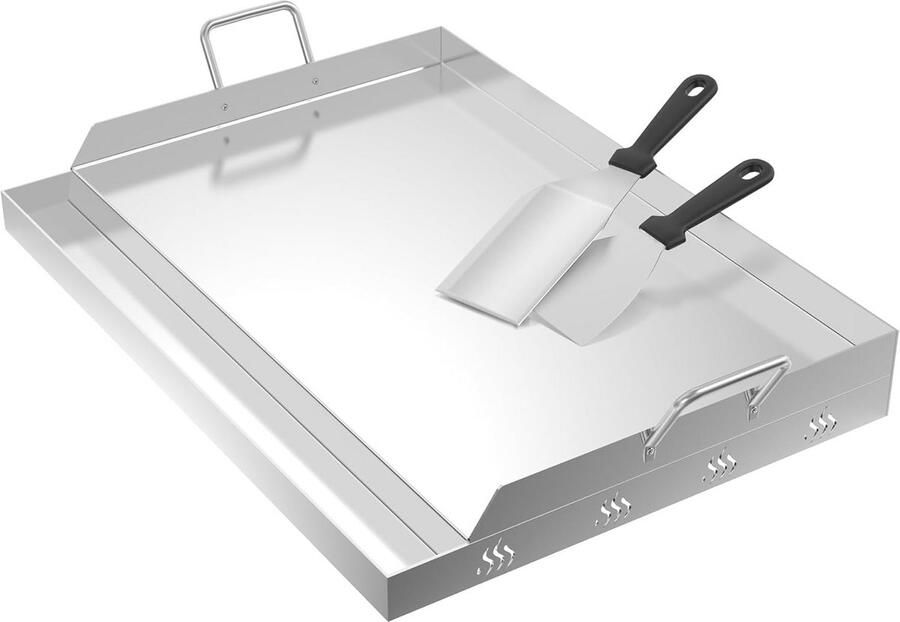 Universele RVS Grillplaat (Plancha) voor Gas & Houtskool BBQ 61x41 cm met Oliedrainage