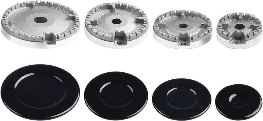 Universele Set Steun Ringen en Kapjes voor Gasfornuis Branders (Plat)