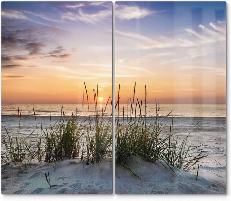 Universele Set van 2 Glasplaatjes voor Kookplaat 60x52 cm Zonsondergang Strand Decoratie