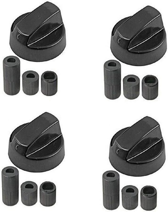 Universele Set van 4 Knoppen voor Oven en Fornuis (Zwart) Inclusief 6 7 en 8 mm Adapters