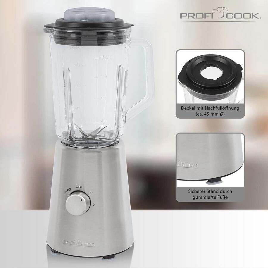 Universele Staande Mixer met 4 Snelheden en Glazen Mengbeker Ideaal voor Smoothies en Sauzen - Foto 2