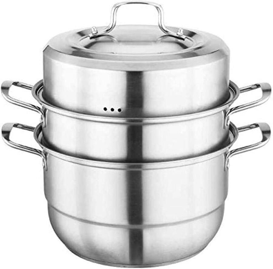 Universele Stoompan 3-laags Pan Gezond Koken Snelle Warmteverdeling 28cm Zilverkleurig