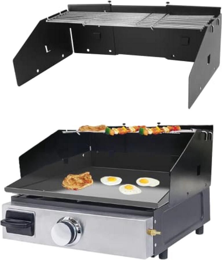 Universele windbescherming en grillrek set voor bakplaten van 16 tot 28