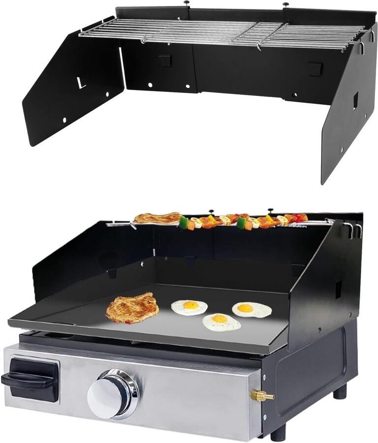 Universele windbescherming en grillrek set voor bakplaten van 16 tot 28
