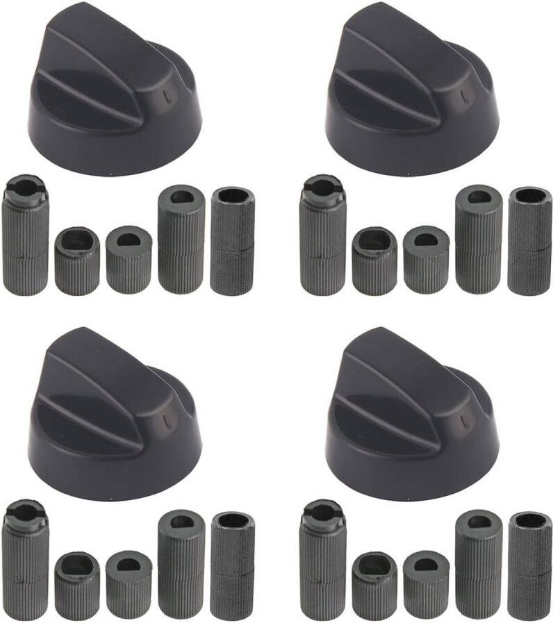 Universele Zwarte Bedieningsknoppen voor Oven en Kookplaat Set van 4 met Adapters (6-11 5 mm)