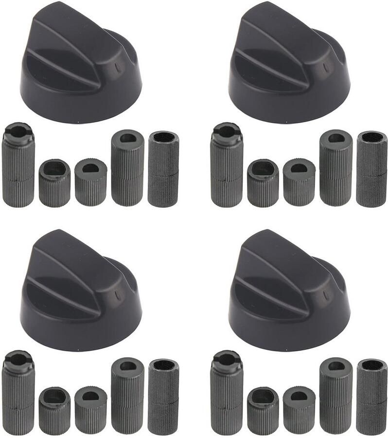 Universele Zwarte Bedieningsknoppen voor Oven en Kookplaat Set van 4 met Adapters (6-11 5 mm)