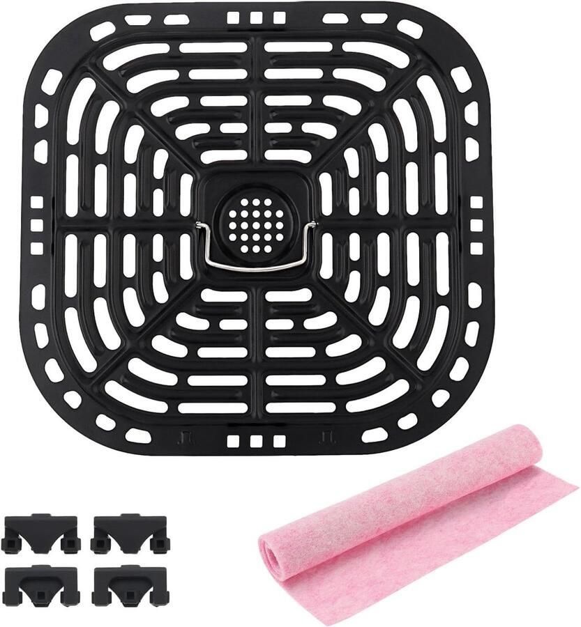 Upgrade Grillplaat en Scheidingswand voor 6QT Airfryer Vierkante Accessoire met Antiaanbaklaag en Rubberen Voetjes