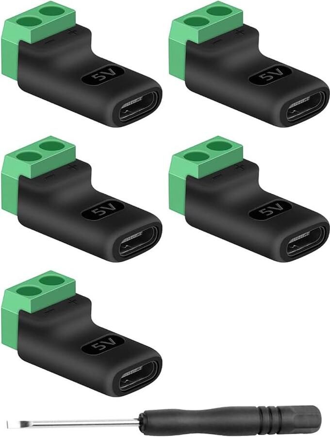 USB C-stopcontact voor soldeerwerk 5 V adapter 5 stuks type C naar 2-polige schroevendraaierklemadapter soldeerloos aansluitklem USB C-converter voor het opladen van speelgoed voor