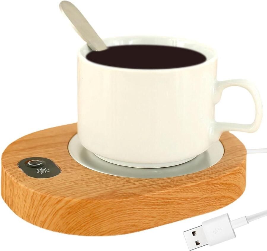 USB Koffiebekerwarmer Warmhoudplaat Mok Dranken Warm Houden Constante Temperatuur 14x11x2 cm Houtnerf