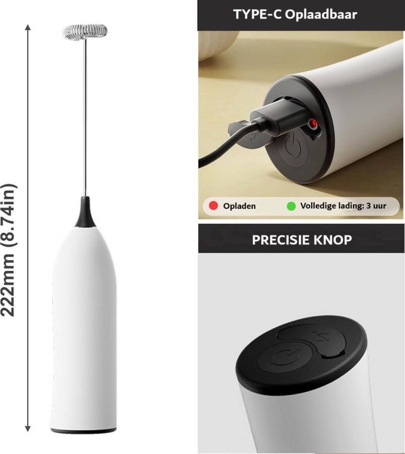 USB-Oplaadbare Draagbare Melkopschuimer voor Cappuccino Chocolademelk Milkshakes en Meer RL-Black
