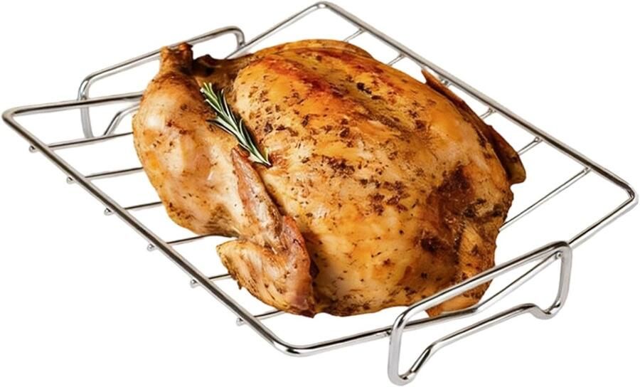 V-Vorm Rooster Vleeshouder Bakrek Oven Bakken Kip Gelijkmatige Warmte 287x21x8cm Zilverkleurig