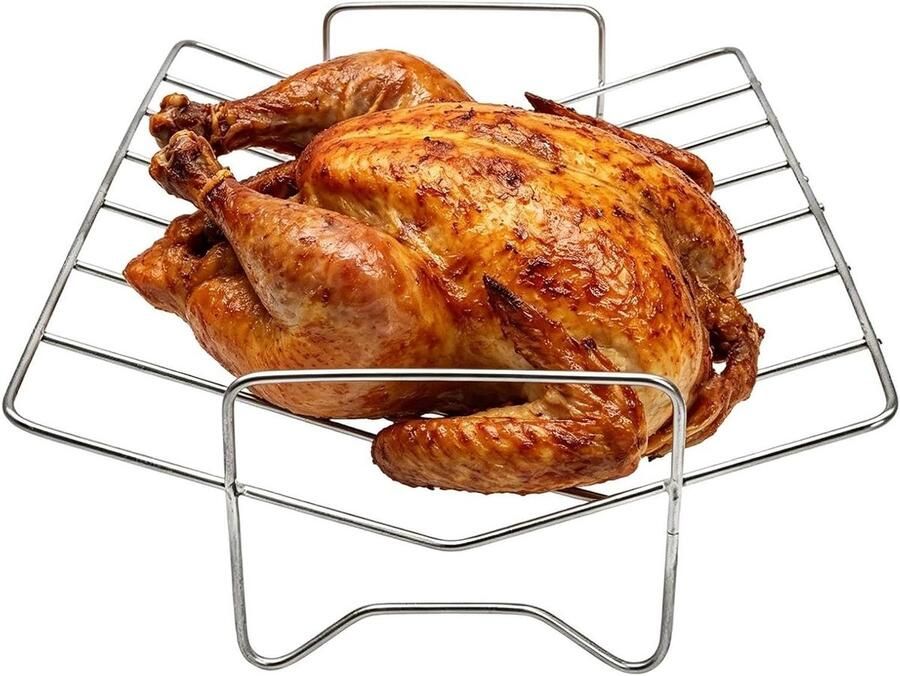 V-vormig Roosterrek Kookstandaard Grill Gelijkmatig Koken Roestvrij Staal 21 x 287 x 8 cm Zilver