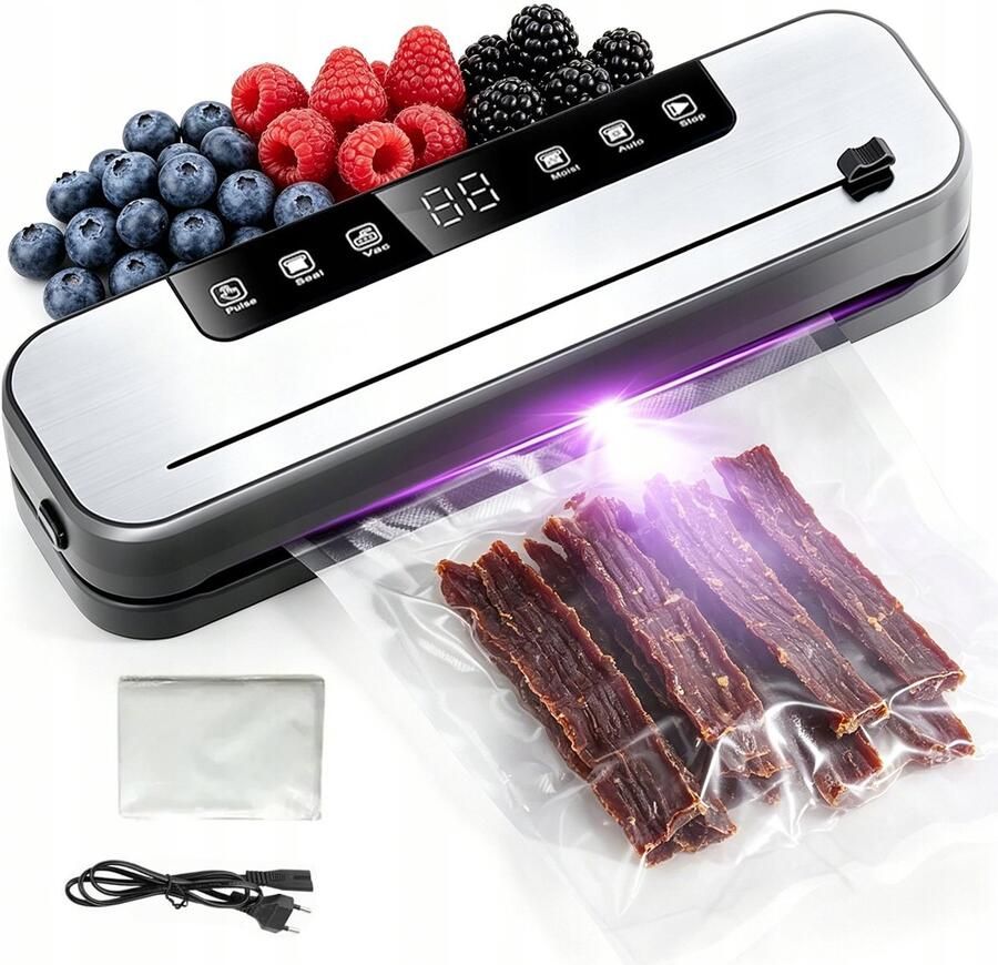 Vacumeermachine 6-in-1 Vacuumapparaat 75kPa Krachtige Afzuiging 6 Modi & LCD Display Ingebouwde Mes & UV-sterilisatie Incl. 50 Zakken & Slang Voor Voedsel Vlees & Sous Vide