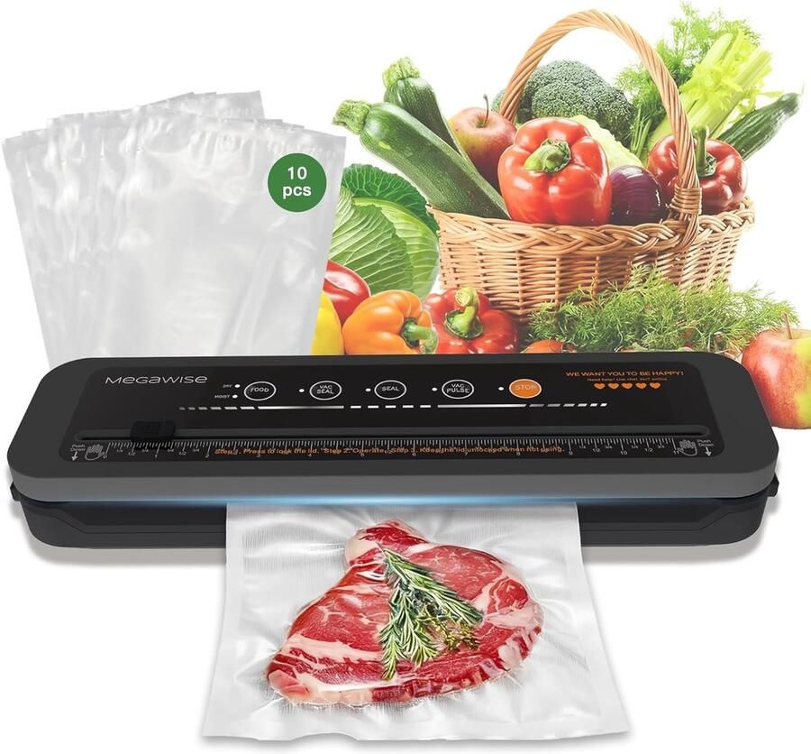 Vacumeermachine 80kPa – 10 Vacuümzakken Inclusief – Ingebouwde Snijder – Voor Droge & Vochtige Voeding – Zwart