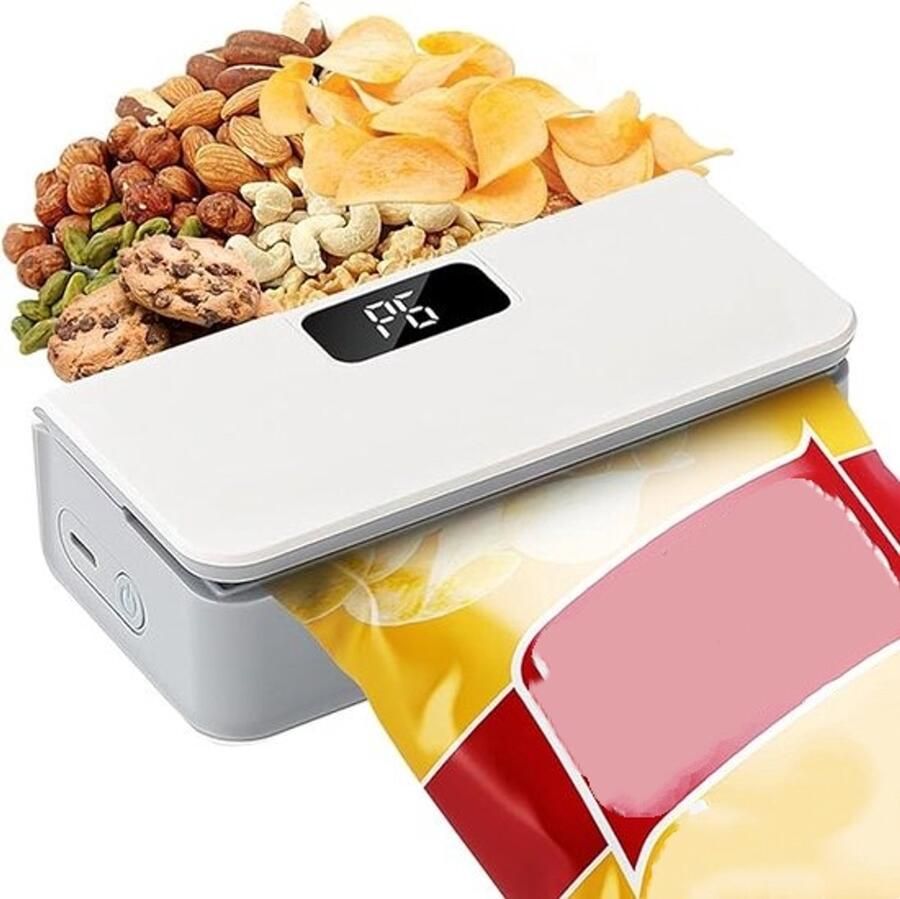 Vacumeermachine-Draadloze vacuümsealer Sterke zuigkracht natte en droge modus Compact en lichtgewicht Perfect voor thuiskeukens 6 instelbare snelheden Geen voorverwarmen vereist-Ingebouwd mes (wit)