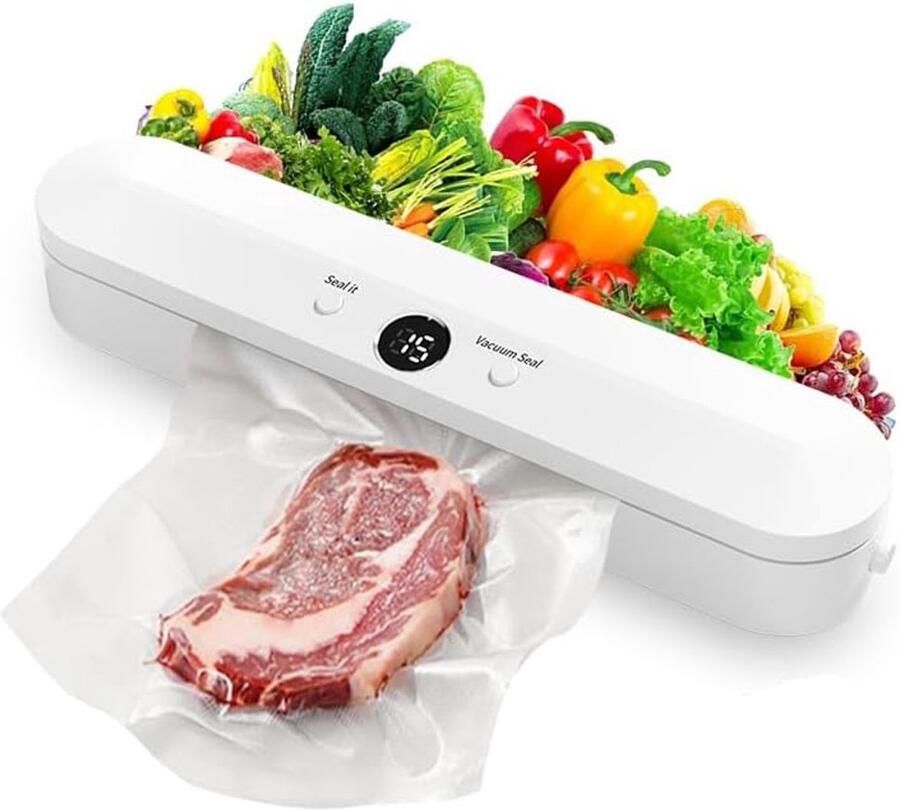 Vacumeermachine foodsaver-vacumeermachine princess-vacuümsealer voor voedsel Natte en droge modus snelle verzegeling van 22 seconden Compacte automatische verzegelaar Voor alle soorten voedsel Wit 28 cm