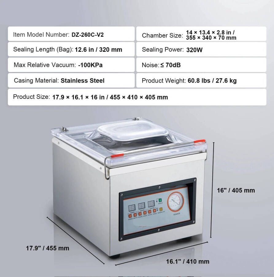 Vacumeermachine met Digitale Bediening Vacuum Sealer Vacuummachines Foodsaver Seal Apparaat 120W Kamer Vacuümapparaat DZ-260C-V2