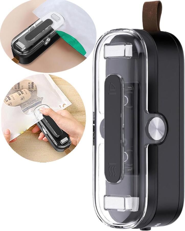 Vacumeermachine Mini Bag Sealer 2-in-1 Zak Sealer Zaksluiter met mes Seal Apparaat Eenvoudig Sealmachine Vacuum Sealer Vacuümmachine Geschikt voor Alle Soorten Voedsel Zwart