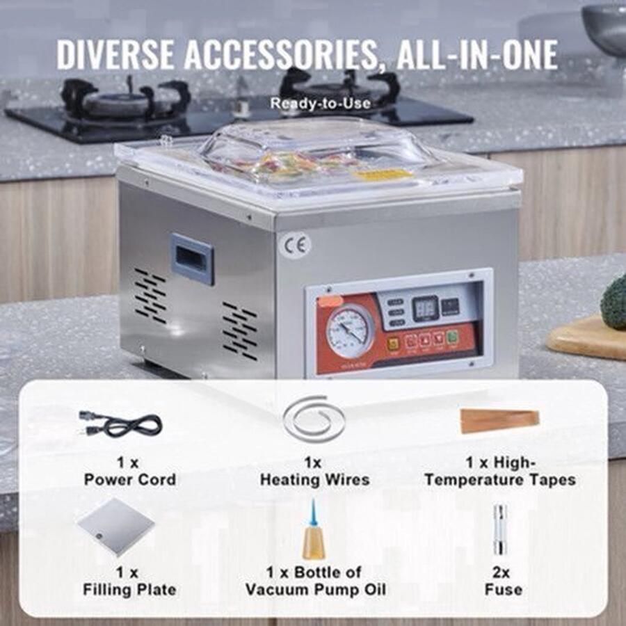 Vacumeermachine Vacuümverpakkingsmachine Vacuümmachines Kamermodel Vacuümsealer 260W met 15 7 Seallengte Commerciële Foodsaver Seal Apparaat voor Nat Voedsel Vlees en Marinades