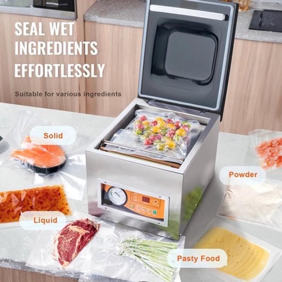 Vacumeermachine Vacuümverpakkingsmachine Vacuümmachines Kamermodel Vacuümsealer met 260W Vermogen en 26 cm Seallengte Commerciële Foodsaver Seal Apparaat voor Nat Voedsel en Vlees