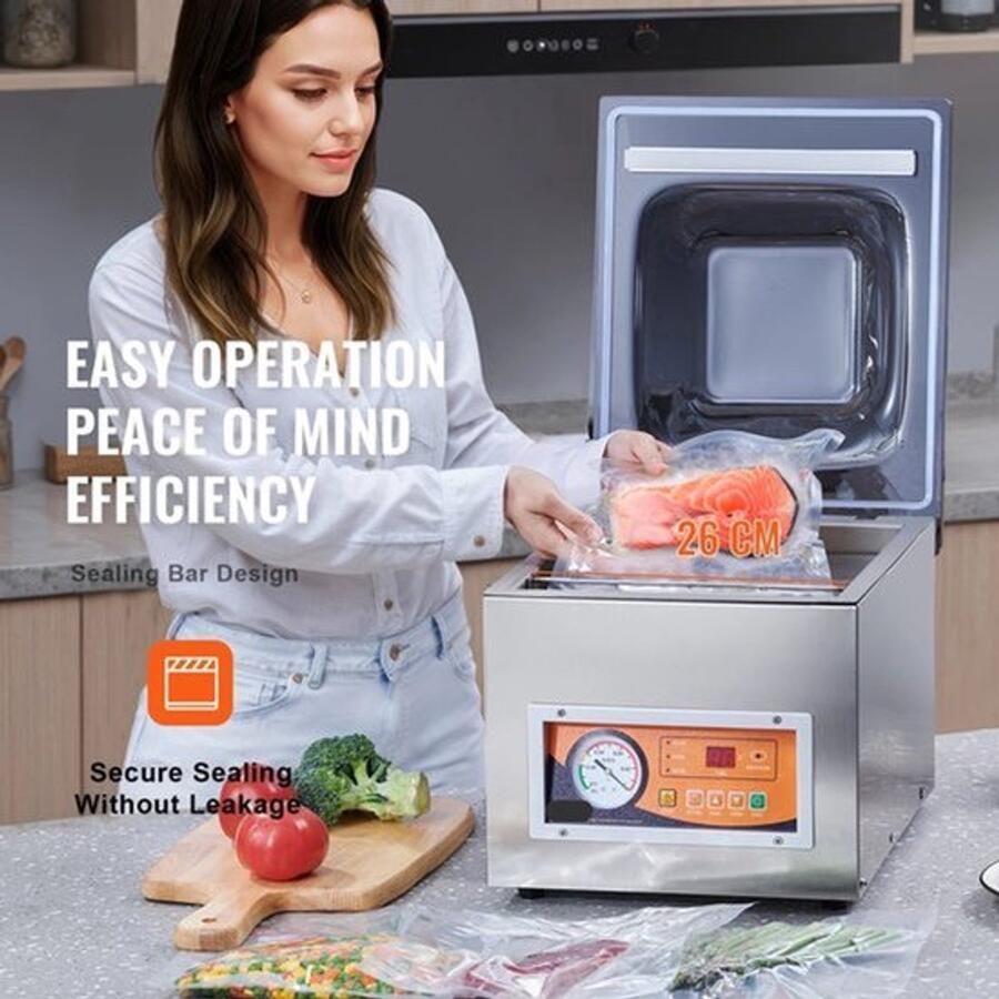 Vacumeermachine Vacuümverpakkingsmachine Vacuümmachines Kamermodel Vacuümsealer met 260W Vermogen en 26 cm Seallengte Commerciële Foodsaver Seal Apparaat voor Nat Voedsel en Vlees