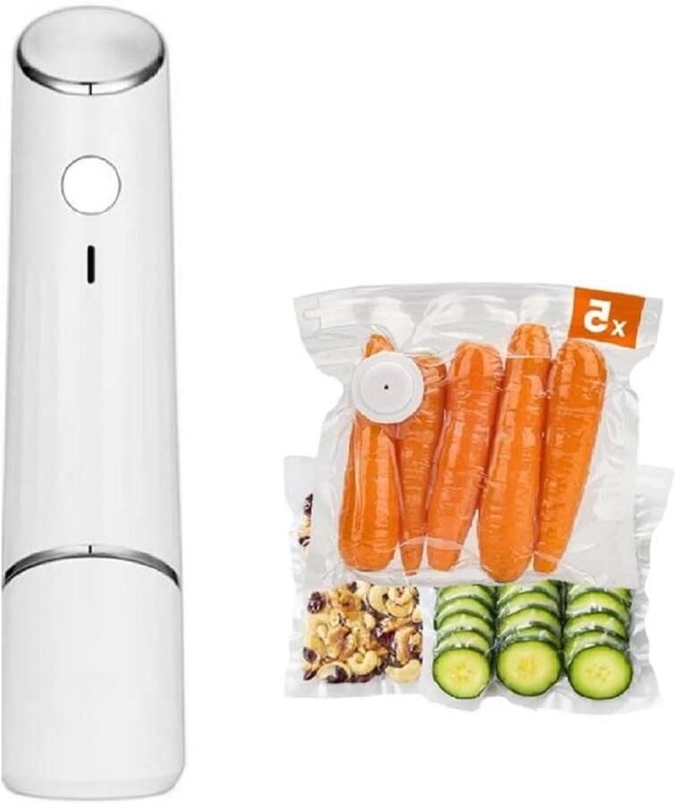 Vacumeermachine Voedsel Draagbare Sealer Voedsel Bewaren Oplaadbaar Draadloos 5 Zakjes Inbegrepen Wit