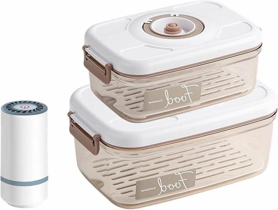 Vacuüm Voedselbewaarset Luchtdichte Containers Voedsel Langer Vers Automatische Luchtverwijdering 1.2L en 2.1L Wit