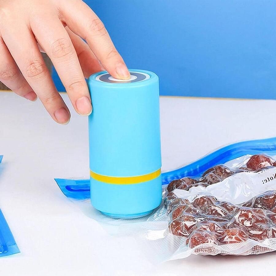 Vacumeermachine Voedselverfrisser pomp Voedsel bewaren Draagbaar en oplaadbaar Compact formaat Blauw